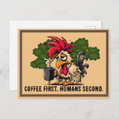 Custom quote - Rooster- Kaffee zuerst, Menschen se Postkarte (Vorne/Hinten)