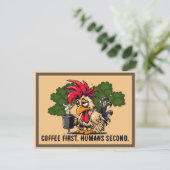 Custom quote - Rooster- Kaffee zuerst, Menschen se Postkarte (Stehend Vorderseite)