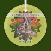 Custom Rabbit Photo on Yellow Green Ornament Aus Glas