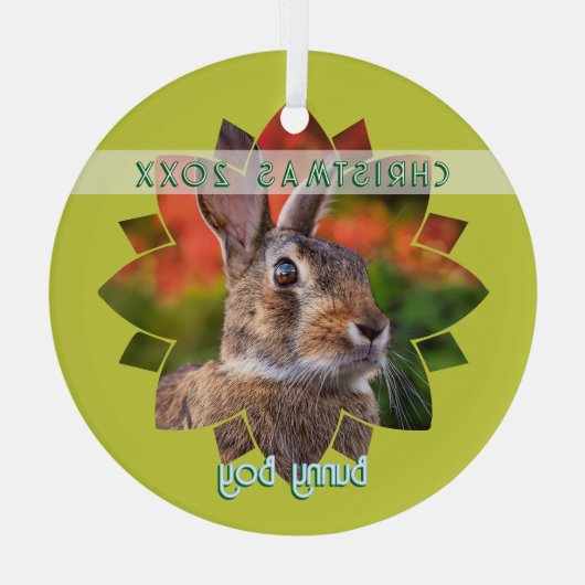 Custom Rabbit Photo on Yellow Green Ornament Aus Glas (Rückseite)