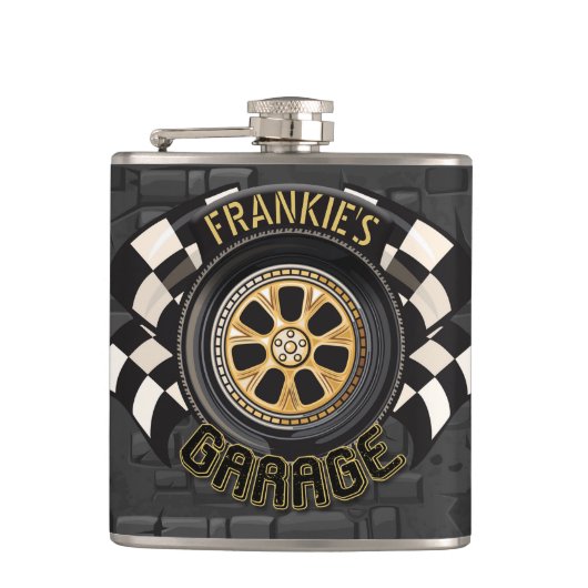 Custom Racing Flag Frisierte Auto Muscle Car Garag Flachmann (Vorderseite)