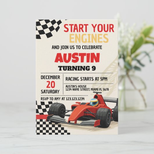 Custom Racing Party Einladung für Kinder (Stehend Vorderseite)