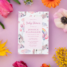 Custom Rainbow Balloons Unicorn Pink Baby Dusche Einladung