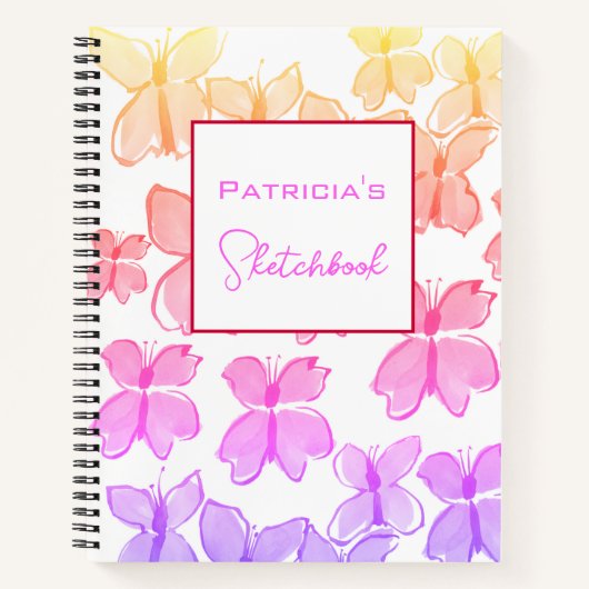 Custom Rainbow Butterfly Sketchbook Notizblock (Vorderseite)