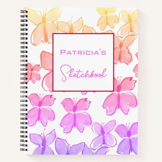 Custom Rainbow Butterfly Sketchbook Notizblock (Vorderseite)