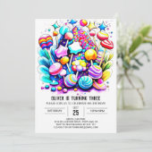 Custom Rainbow Candyland Birthday Einladung (Stehend Vorderseite)