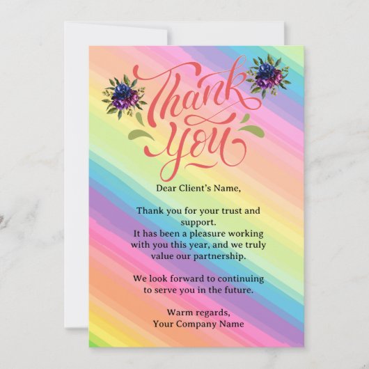 Custom Rainbow Floral Small Business Client Dankeskarte (Vorderseite)
