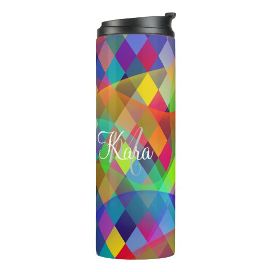 Custom Rainbow Harlequin mit farbigem Rauch Thermosbecher (Nach links gedreht)