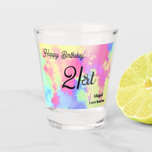 Custom Rainbow Paint Spritzer 21. Shot Glass Schnapsglas (Vorderseite)