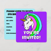 Custom Rainbow Unicorn Einladung (Vorne/Hinten)