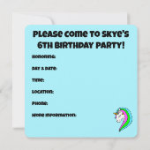 Custom Rainbow Unicorn Einladung (Rückseite)