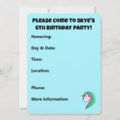 Custom Rainbow Unicorn Einladung (Rückseite)