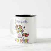Custom Rainbow Unicorn Work Bestie Coffee Gift Zweifarbige Tasse (Vorderseite Links)