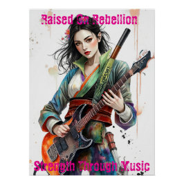 Custom Rainbow Warrior Girl Guitarist Art Inspirie Poster