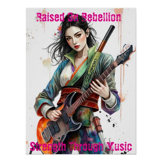 Custom Rainbow Warrior Girl Guitarist Art Inspirie Poster (Vorderseite)