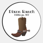 Custom Ranch City Staat Cowboy Boot Runder Aufkleber (Vorderseite)