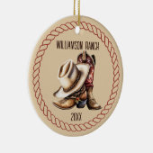 Custom Ranch Cowboy Stiefel und Hut mit Seil Keramik Ornament (Rechts)