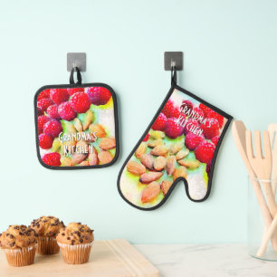 Custom Raspberries Almonds Snack Watercolor Ofenhandschuh & Topflappen-Set