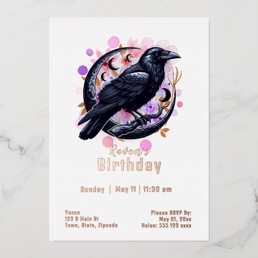 Custom Raven Birthday Folieneinladung (Vorderseite)