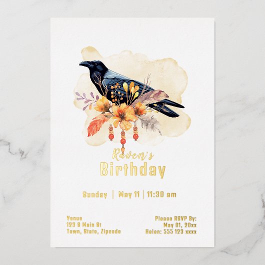 Custom Raven Birthday Folieneinladung (Vorderseite)