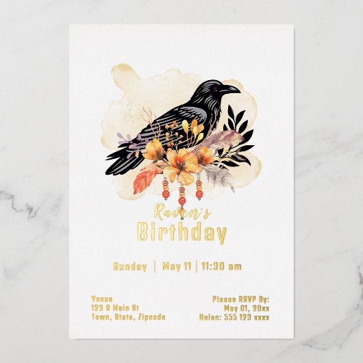 Custom Raven Birthday Folieneinladung (Vorderseite)