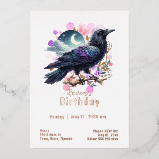 Custom Raven Birthday Folieneinladung (Vorderseite)