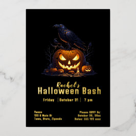 Custom Raven Halloween Jack-o-Laterne Folieneinladung