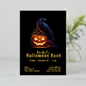 Custom Raven Halloween Jack-o-Laterne Folieneinladung (Stehend vorne)