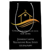 Custom Real Anwesen Company Chic Black Gold Mittlere Geschenktüte (Vorderseite)