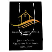 Custom Real Anwesen Company Chic Black Gold Mittlere Geschenktüte (Rückseite)