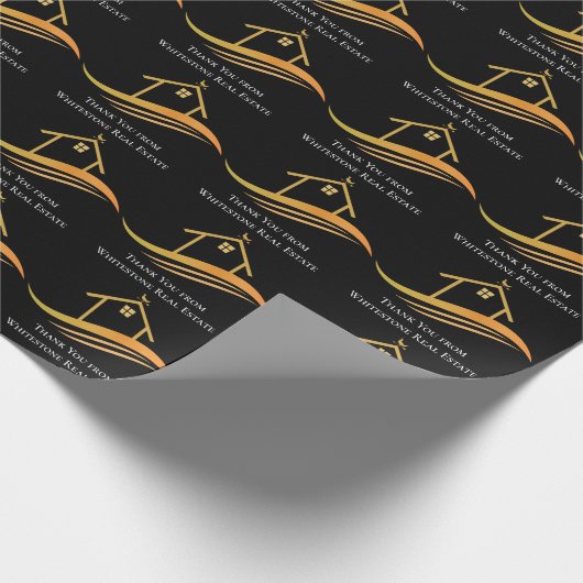 Custom Real Anwesen Company Chic Black Gold Realto Geschenkpapier (Ecke)