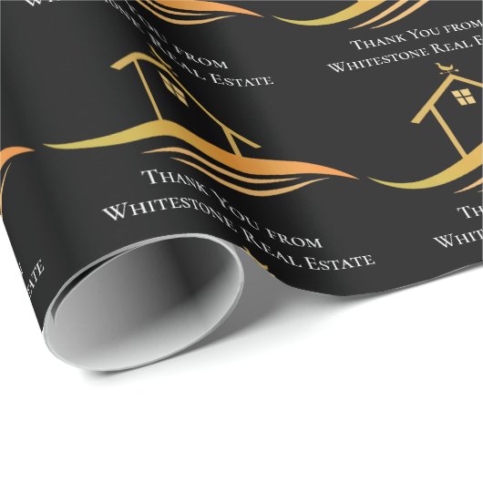 Custom Real Anwesen Company Chic Black Gold Realto Geschenkpapier (Rolleneckpunkt)