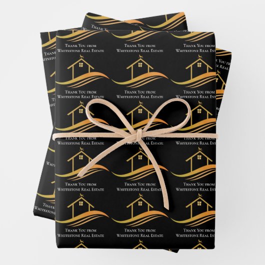 Custom Real Anwesen Company Chic Black Gold Realto Geschenkpapier Set (Beispiel)