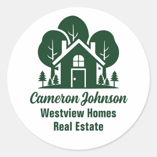 Custom Real Anwesen Company Green Forest House Runder Aufkleber (Vorderseite)
