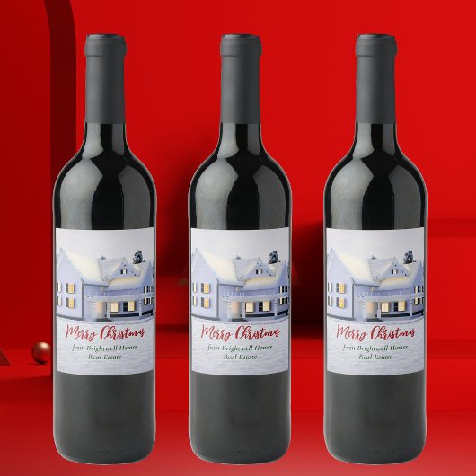 Custom Real Anwesen Company Winter Christmas House Weinetikett