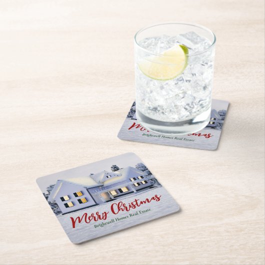 Custom Real Anwesen Company Winterweihnachtsfest P Rechteckiger Pappuntersetzer (Vor Ort)