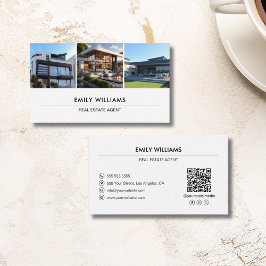 Custom Real Anwesen Foto QR Social Media White Visitenkarte