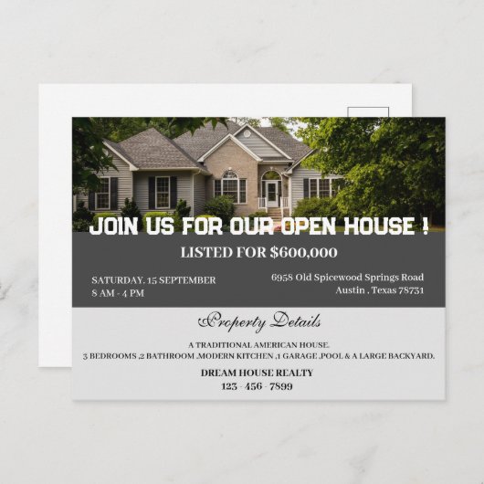 Custom Real Anwesen Open House Postkarte (Vorne/Hinten)