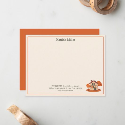 Custom Real Estate Autumn House Note Card Mitteilungskarte (Vorderseite/Rückseite Beispiel)