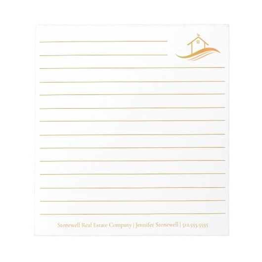 Custom Real Estate Company Gold House Realtor Notizblock (Vorderseite)