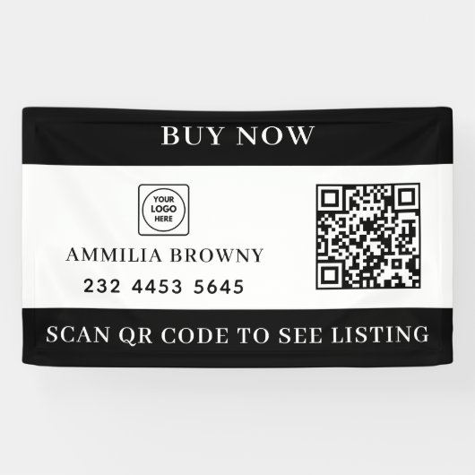 Custom Real Estate QR | For Sale Black White Banner (Horizontal)