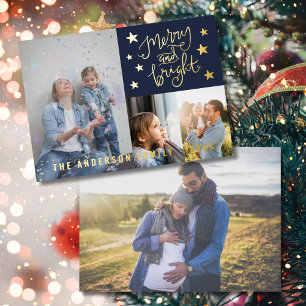 Custom Real Foil Merry und Bright Navy Weihnachten Folien Feiertagskarte