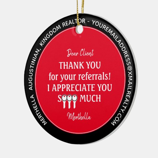 Custom Realtor Client Vielen Dank Weihnachtsmetall Keramik Ornament (Links)