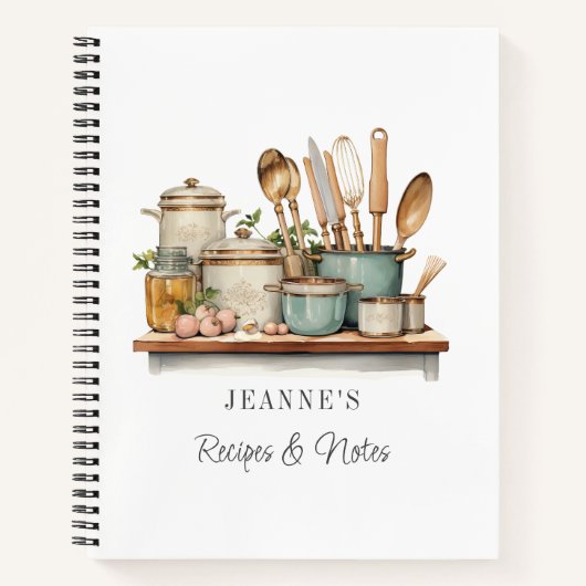 Custom Recipes Pots Pans Cooking Utensils Labels Notizblock (Vorderseite)