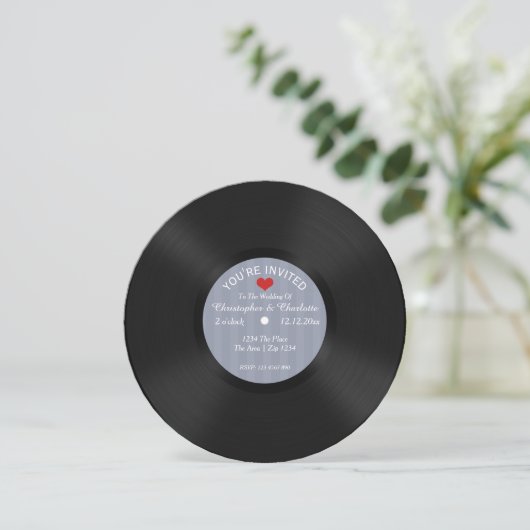Custom Record Album Novelty Wedding Einladung (Stehend Vorderseite)