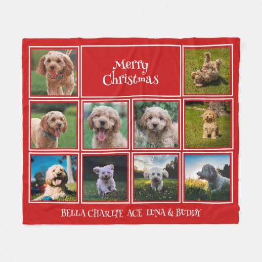 Custom Red 10 Foto Merry Christmas Pets Fleecedecke (Vorderseite (Horizontal))