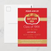 Custom Red 50th Class Reunion Invite Postkarte (Vorne/Hinten)