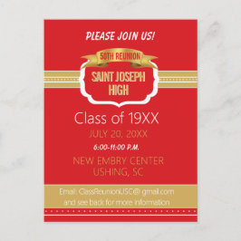 Custom Red 50th Class Reunion Invite Postkarte