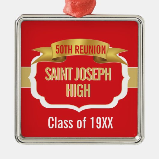 Custom Red 50th Class Reunion Ornament Aus Metall (Vorne)