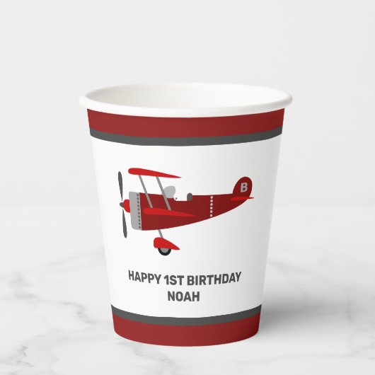 Custom Red Airplane Birthday Paper Cups Pappbecher (Vorderseite)